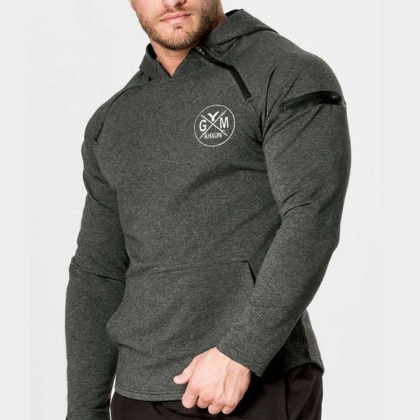 

fitness men's autumn winter outdoor running long sleeve hoodie for men, Gray