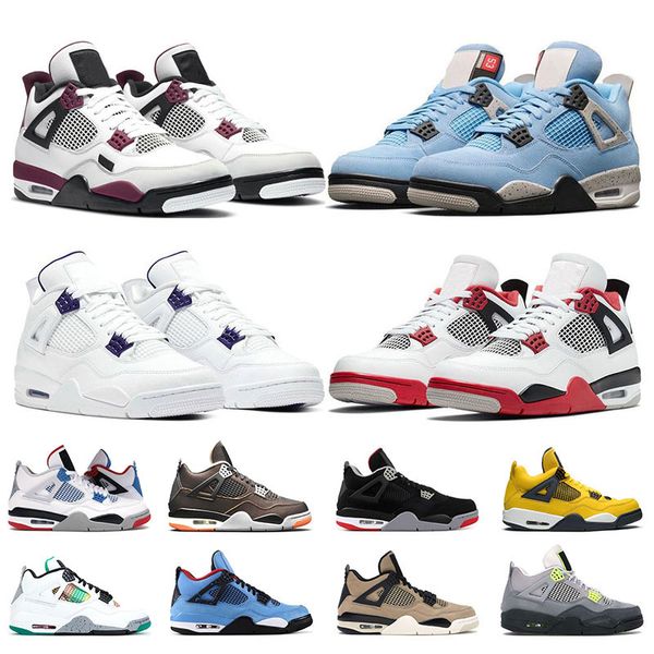 

ale 4 mens sneakers basketball running shoes 4s university blue starfish fire red purple metallic white cement womens sports trainers