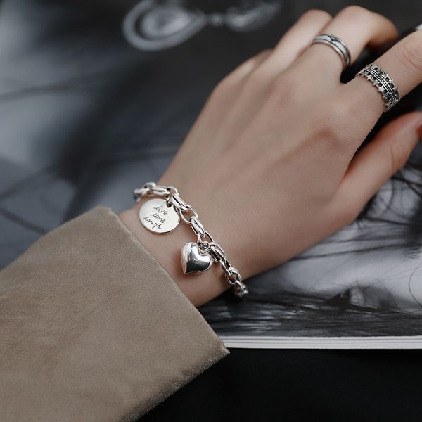 

925 sterling silver love heart oval shape letter thai silver bracelet for women gifts jewelry dropshipping s-b404, Black