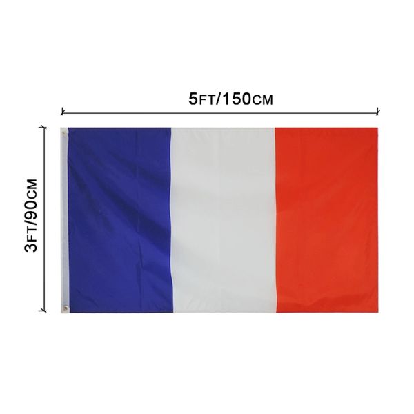 Francia Bandiere francesi Paese Bandiere nazionali 3'X5'ft Poliestere 100D Colori vivaci Alta qualità con due occhielli in ottone
