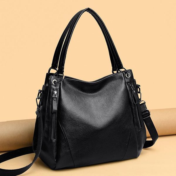 

quality black women handbag female shoulder bags large capacity good genuine cow leather casual totes bag big ladies bucket bags
