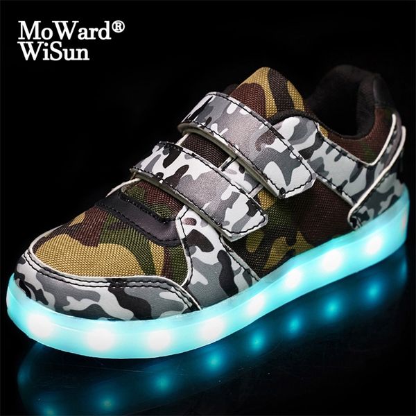 

size 25-37 children led shoes for boys girls usb charger schoenen kids chaussure enfant luminous glowing sneaker with light sole lj201202, Black;red