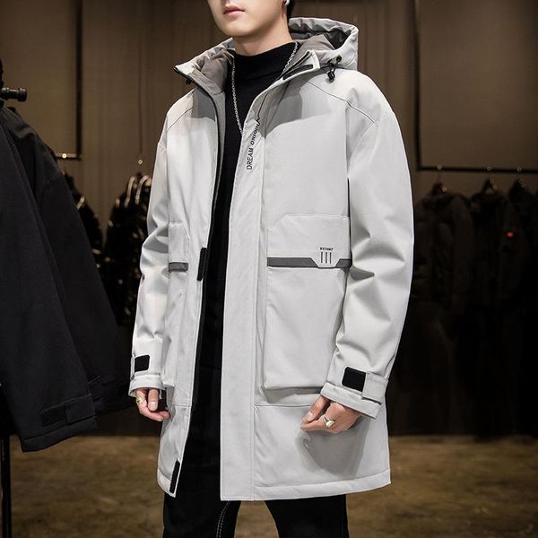 

new down jacket men's korean version white duck down medium long men's jacket work clothes hooded coat for men, Black