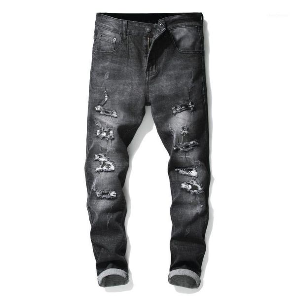 

ripped hole jeans autumn winter mens skinny denim biker jeans destroyed hip hop slim man scratched pants stretch black1, Blue