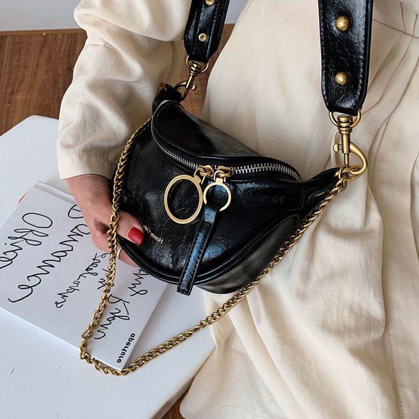 

small ck waist women 2020 new fashion high sense french designer single shoulder messenger bag, Black