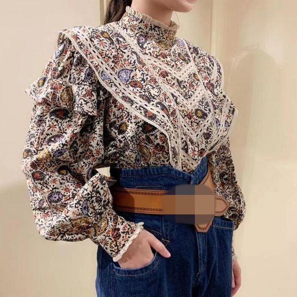 

2020 fall fashion woman vintage shirts long sleeve printed, White