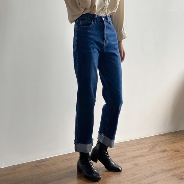 

streetwear high waist jeans women straight leg dark blue autumn denim long pants fashion 2020 vintage female slim trousers black1