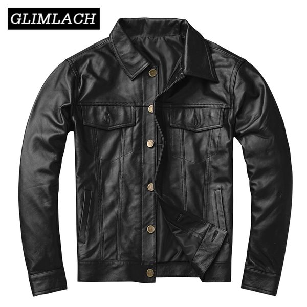 Casaco de couro genuíno de casaco de qualidade de qualidade plus size motocicleta jaqueta roupas slim preto cowskin jackets de couro real lj201030