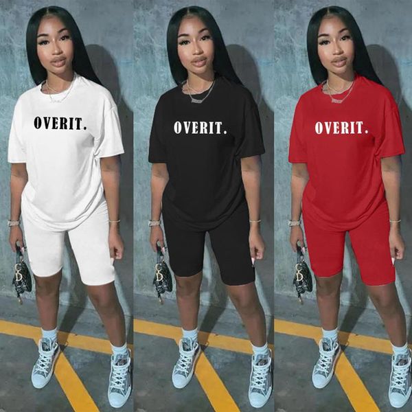 

wjustforu summer casual fashion solid color letter printing two piece set for women short sleeve t-shirt + shorts tracksuit, Blue;gray