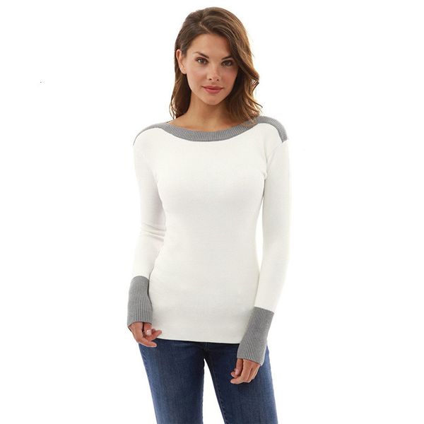 

womens o neck fight color long sleeve jumper sweaters blouse, White;black