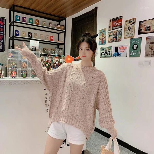 

2020 new autumn winter women sweater round neck fashion long sleeves loose female pullovers kintted casual lazy soild color1, White;black