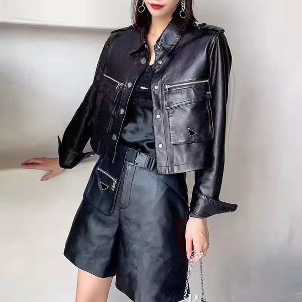 

women leather jacket suit with shorts dress fashion slim cool locomotive style jacket coat spring autumn hot, Black