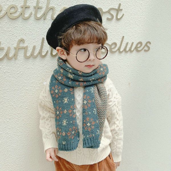 

winter broken flower children's wool scarf korean color matching knitting boys and girls warm baby neck cover, Red;brown