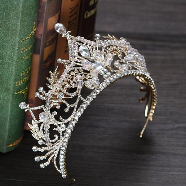 

gorgeous sparkling gold crystal pageant tiaras hairband bridal big crowns for brides wedding hair accessories headpieces, Golden;silver