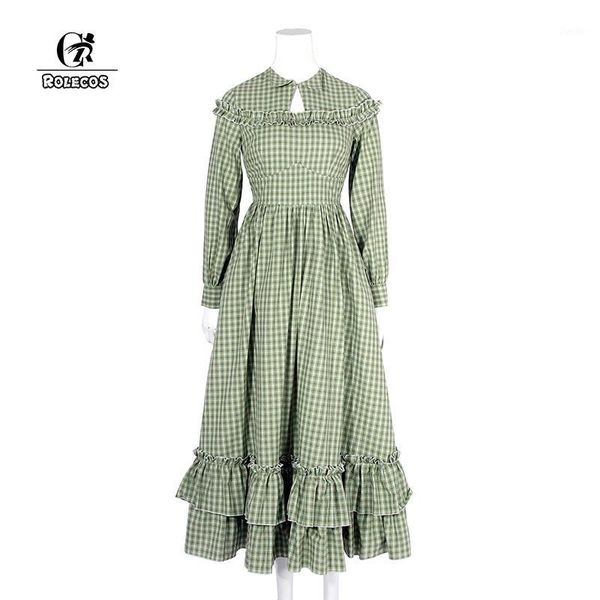 

rolecos cotton check plaid dress long sleeve women lolita dress renaissance victorian christmas party clothing1, Black;red