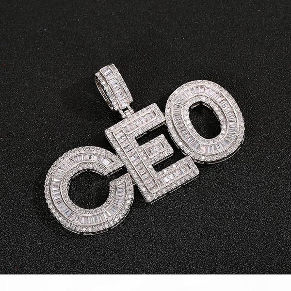 

custom name baguettes letters pendant with rope chain gold silver bling zirconia men hip hop pendant jewelry