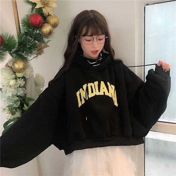 

hoodies women hooded oversize thick plus velvet loose false two-piece letter print womens hoodie all-match leisure simple trendy1, Black