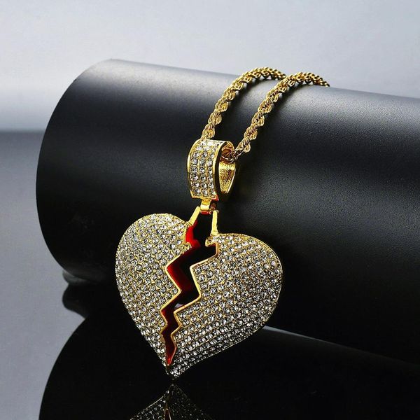 Collana di lusso da uomo in lega a forma di cuore con strass in acciaio inossidabile con catena a torsione Hip Hop Rock coppia alla moda gioielli classici Q0531