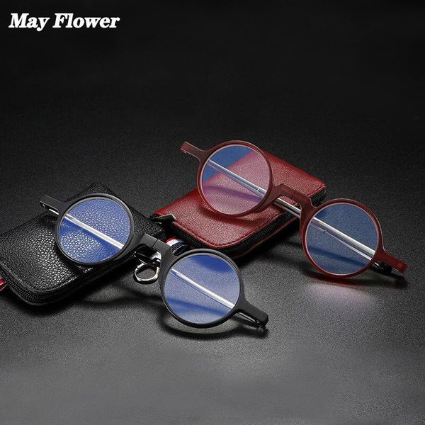 

may flower flodable reading glasses hd lenses round frame glasses male anti blue light round female readers +3.5, White;black