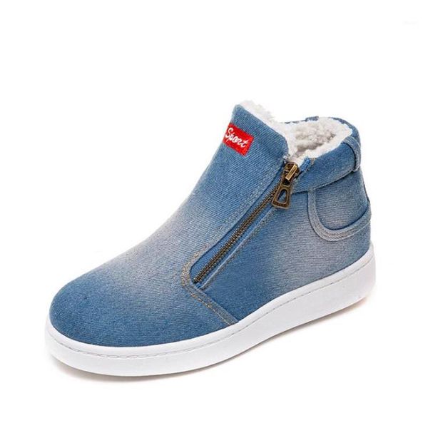 

boots snow women shoes warm plush canvas ankle winter female slip on flat casual big size denim cotton footwear1, Black