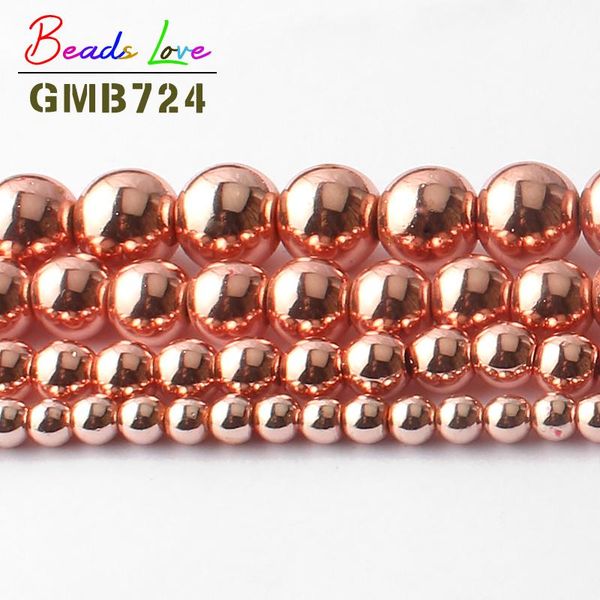 

aaa natural stone beads rose gold hematite round loose beads for jewelry making 15inch 4/6/8/10mm charms diy bracelet necklace bbyxon