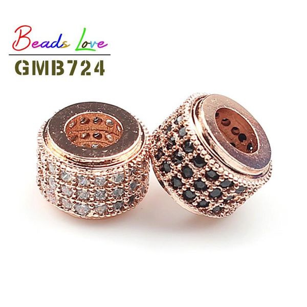 

3pcs/lot fashion metal brass micro pave crystal cz cylinder round spacer beads for men bracelet making diy jewelry accessories bbyhbt