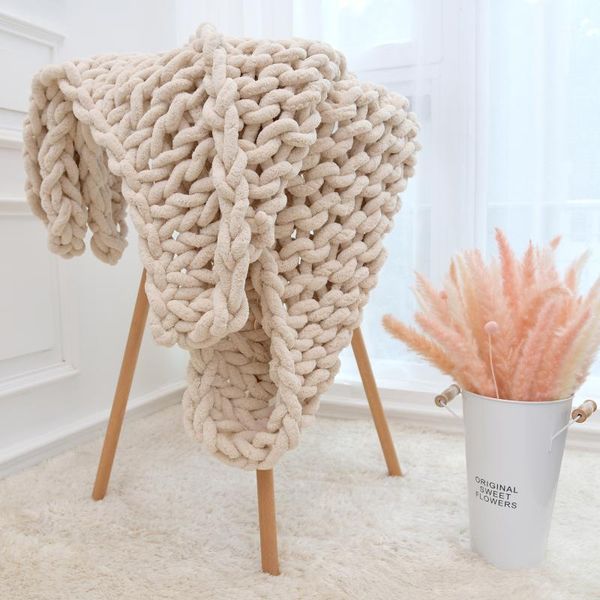 

handmade knitted blanket thick chenille thread bed blanket sofa cover p prop1