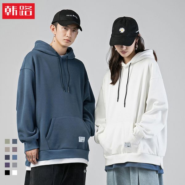 

hanlu men's 2020 autumn new hooded sweater men's trendy two piece loose q, Black