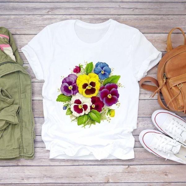 

женщины флористическая мода лето осень эстетический цветочный одежда леди футболки лучшие женские графические футболки дамы женская тройник, White
