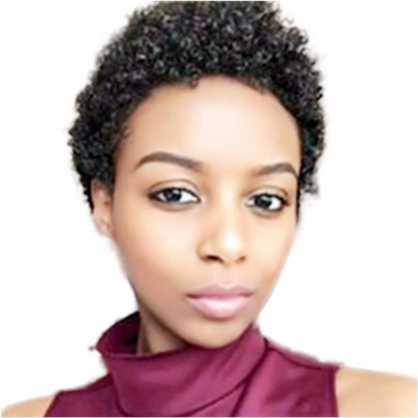 

fashion black short afro curly human hair wigs pixie cut machine made fluffy wigs women, Black;brown