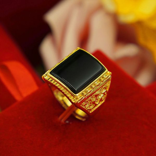 Magnetohrringe Saturday Jewelry 24-Gold-Ring Herren-Echtgoldring Steuerfreier Hongkong-Goldring mit Achat-Fu-Fa-Cai-Öffnung