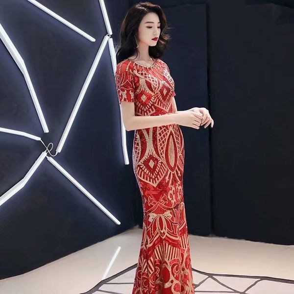 

2021 robe soiree new style at night dressed neck short r6y2 evening, Black;red