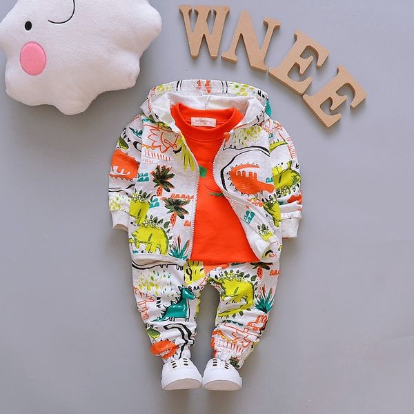

children boys clothes sets for girl baby suit cartoon spring autumn coat+ t shirt +pants set kids clothing set 1-4y 201031, White