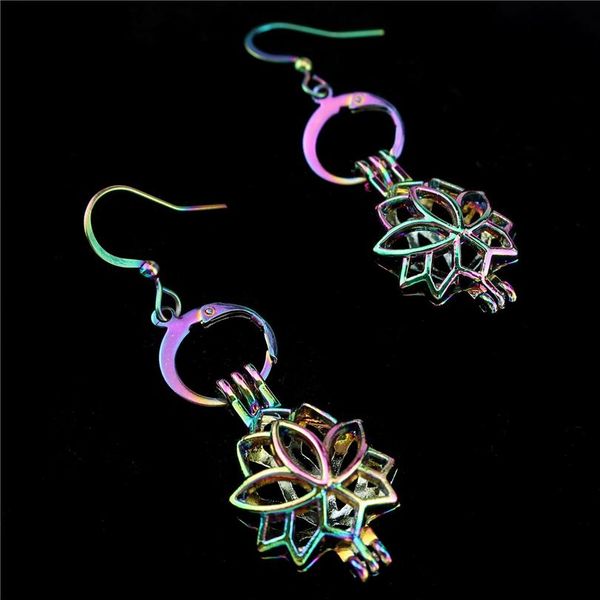 

ee-c52 rainbow color lotus pearl cage pendant earrings hooks with equal or under 8mm plastic beads jlluhv, Silver