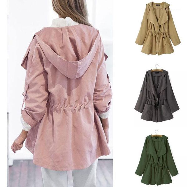 

women's jackets fashion mid length pocket long sleeved hooded thin women's jacket fall/winter 2021 lace up waist casual loose ladi, Black;brown