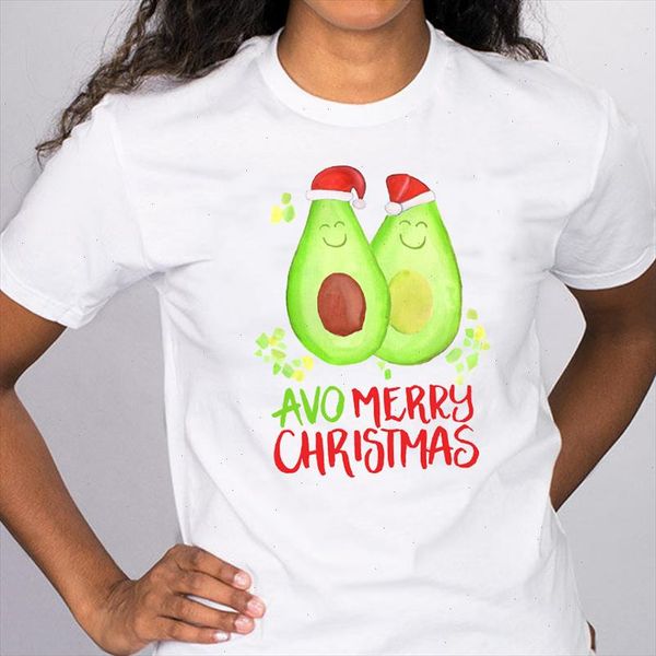 

women graphic avocado fruit printing cartoon cute holiday merry christmas tees clothes print lady female t shirt t shirt, White