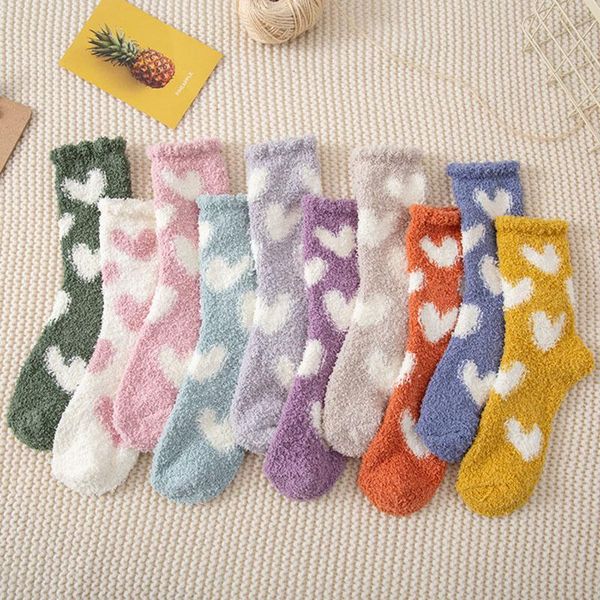 

men's socks love coral fleece floor polka dot half warm home sleep towel, Black