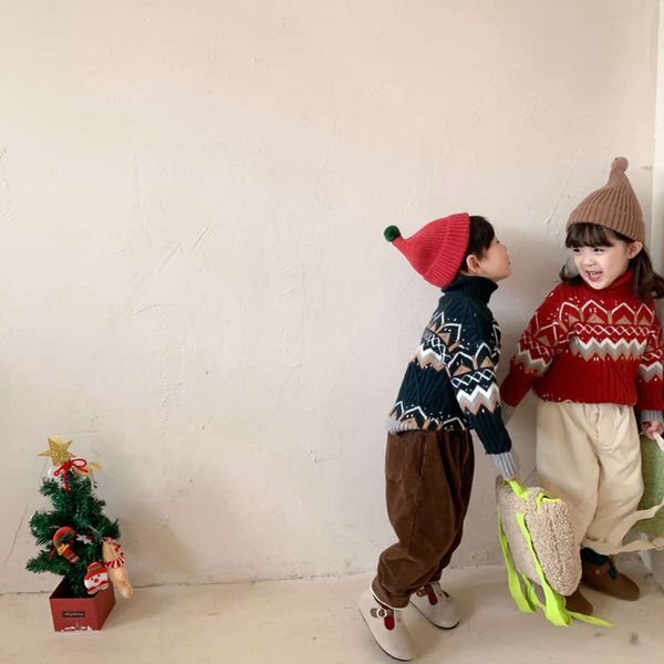 

korean winter 2020 children's high neck knitted pullover long sve baby's sweater, Blue