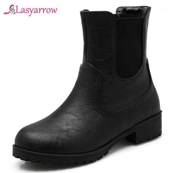 

lasyarrow women ankle boot low heels shoes female thick plush shoes ladies round toe winter 2020 plus size 34-43 j9881, Black