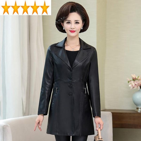 

Women PU Clothes Jacket 2021 Spring Autumn Plus Size Faux Leather Coat Windbreaker Veste Femme 1714--1912 KJ, Black
