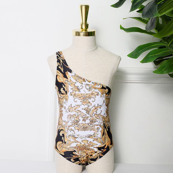

fashion brand children's swimsuit girls' one shoulder one piece court printed spring swimsuit