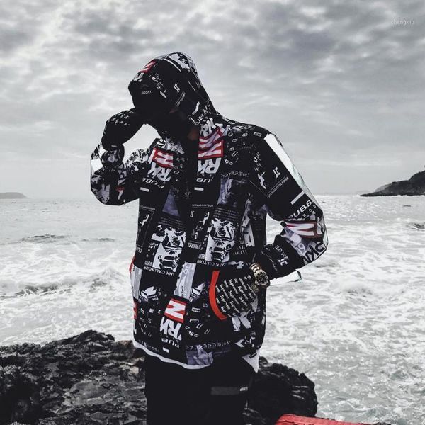 

harajuku color block jacket streetwear mens hip hop windbreaker jacket printed street dance coat autumn summer clothes1, Black;brown