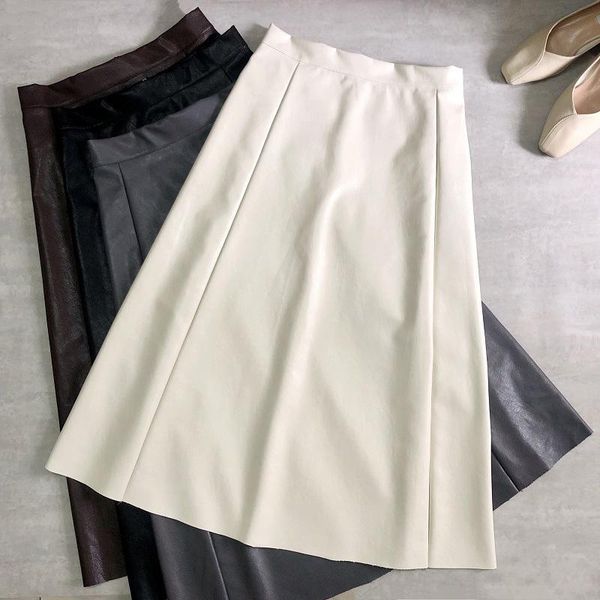 

faux leather pu a-line women's skirt high waist patchwork female casual skirts 2021 winter autumn girls elegant sweet bottoms, Black