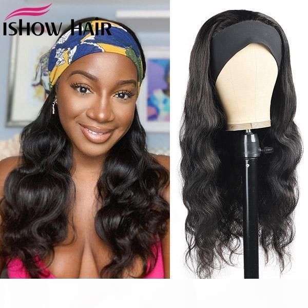 

ishow body straight wig peruvian loose deep curly none lace wigs human hair wigs with headbands water wave headband wig, Black;brown