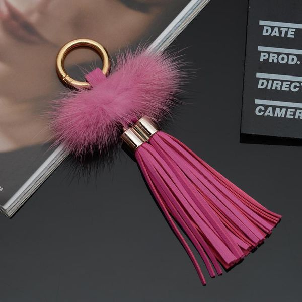 

new leather tassels with mink fur ball key chain with two tassels for car keychain bag key ring jewelry eh815 h bbyvkq