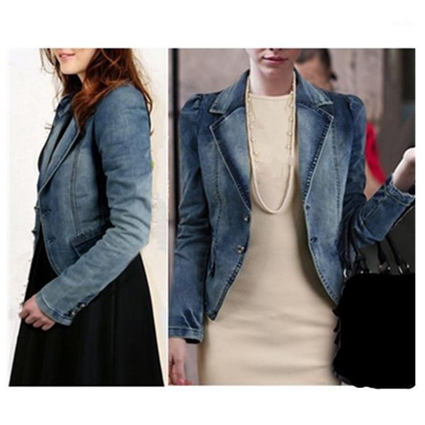 

fashion 2019 spring women denim jacket blue basic coats button casual slim long sleeve fashion short jeans jacket for girl1, Black;brown