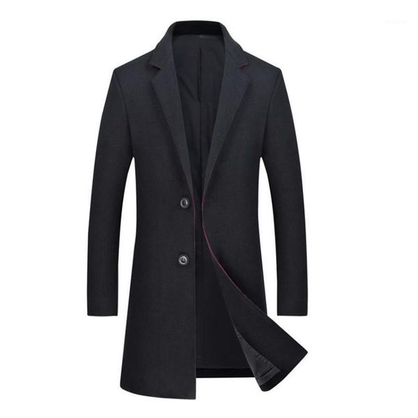 

new high grade autumn and winter men's woolen coat solid color business casual windbreaker long coat overcoat1, Black