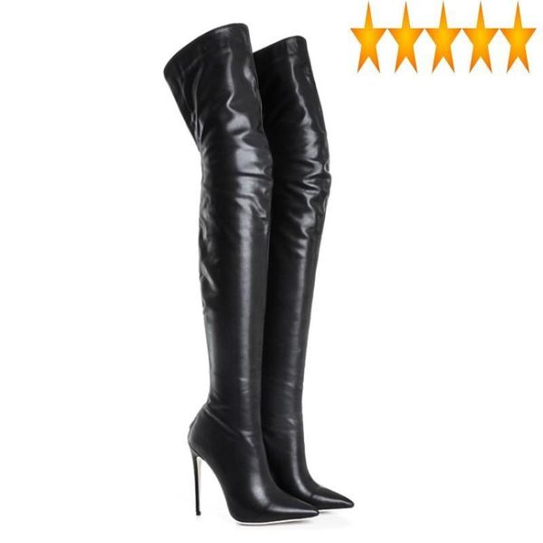 

size 43 stiletto plus women winter runway punk over the knee black super high heel pointed toe long boots
