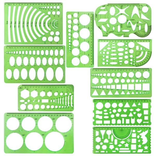 

gift sets 10 pcs green plastic drawings templates measuring geometric rulers for school and office supplies