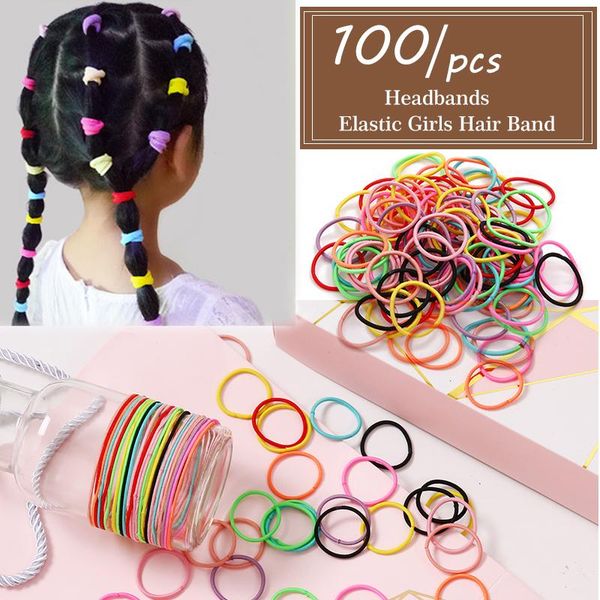

hair clips & barrettes 100pcs korean children's accessories girl 3cm nylon color elastic rope diy multicolor jewelry, Golden;silver